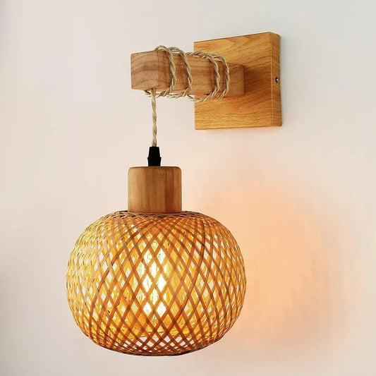 Ronde Bamboe Wandlamp – Geweven Structuur