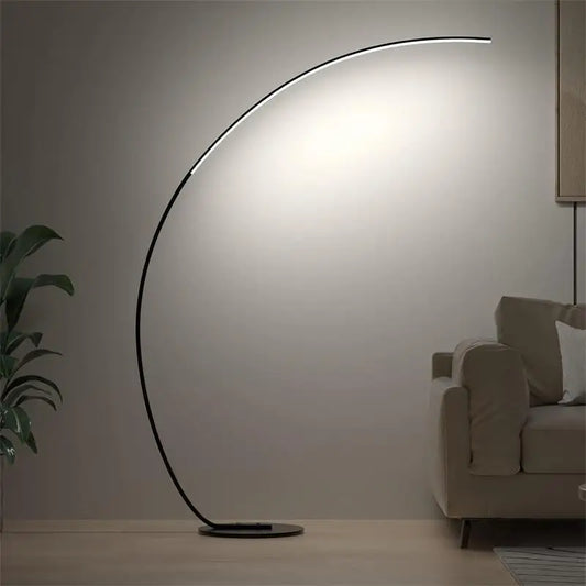 Dimbare Boogvormige LED Vloerlamp – Minimalistisch Design met Sfeervolle Lichtboog
