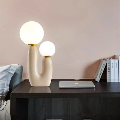 Moderne Tafellamp met Dubbele Bollen - Uniek Design en Zachte Gloed
