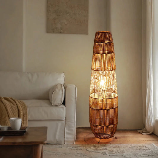 Vloerlamp Cilinder Rieten Structuur